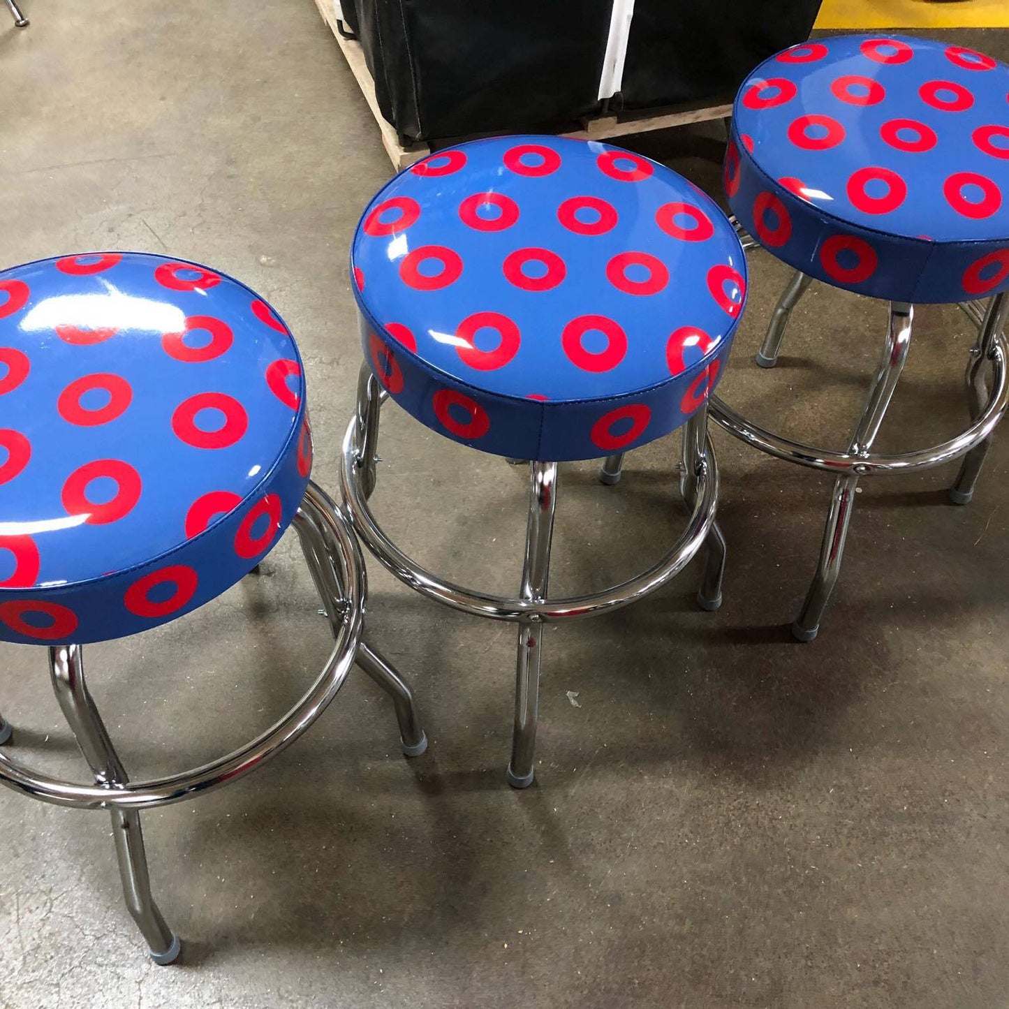 Donut Bar Stool - Blue with Red Donuts