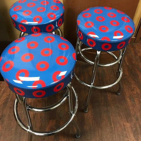 Donut Bar Stool - Blue with Red Donuts