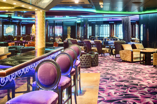 Purple Bar Stools pulled up to a bar you would lean on